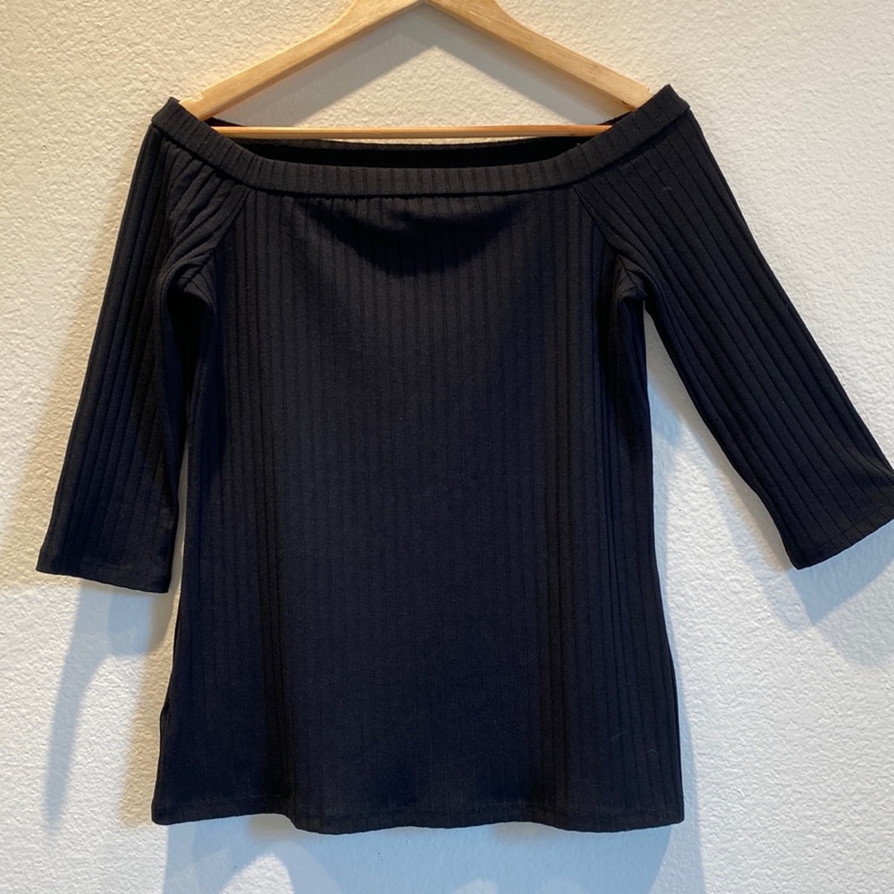 Ann Taylor- 3/4 Sleeve Black Ribbed Top (M) NWT